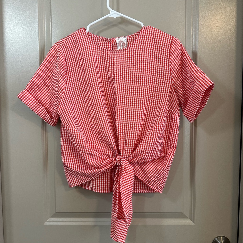 Red Gingham Tie-Front Top